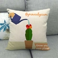Close-up of a linen cactus cushion cover featuring a watering can design on a sofa - Gymnocalycium Style (13)