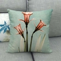 Macro view of floral X-ray print on premium cotton linen decorative square pillowcase - Light Red Perspective Flower (15) / 18x18 Inch