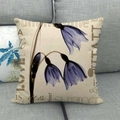 Detailed texture of X-ray floral pillow cover on a sofa with vintage typography - Purple Bell-Shaped Flower Summer LOVE (16) / 18x18 Inch