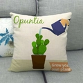 Close-up of linen pillow cover with cactus print and watering can on a gray sofa - Opuntia Style (14)