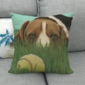 Linen pillow cover with oil painting style beagle dog and yellow tennis ball on a sofa - 45x45cm / Beagle Realistic Illustration (11)