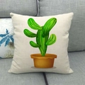 Detailed texture of linen pillowcase with green cartoon cactus print on a gray sofa - 45cmx45cm / Bright Green Cactus Style (2)