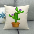 Cartoon green cactus linen pillowcase with purple flowers on a gray fabric sofa - 45cmx45cm / Purple Flower Cactus Style (3)