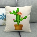 Square linen pillowcase featuring a green cactus print on a soft grey sofa background - 45cmx45cm / Colorful Potted Cactus Style (4)