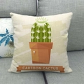 Detail of cartoon cactus print on linen pillowcase placed on a gray fabric sofa - 45cmx45cm / Geometric Pot Cactus With Label (10)