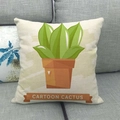 Detailed texture of linen cushion cover featuring cartoon cactus on grey sofa - 45cmx45cm / Flat Cartoon Cactus With Label (12)