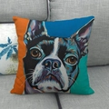 Linen throw pillow cover featuring a colorful pop art oil painting of a Boston Terrier - 45x45cm / Boston Terrier Pop Art (21)