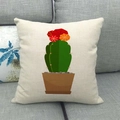 Detailed texture of linen cushion cover featuring a green cartoon cactus potted print - 45cmx45cm / Abstract Flower Cactus Illustration Style (17)