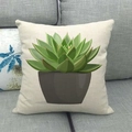 Detail of linen pillowcase featuring a green succulent illustration on a grey sofa - 45cmx45cm / Echeveria Succulent Plant Style (20)