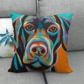Linen pillow cover featuring an oil painting style colorful Labrador dog design - 45x45cm / Labrador Art Painting (20)