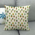 Close-up of linen cactus pillowcase texture on a grey sofa with illustrative green plants - Potted Plant Illustration Style (8)