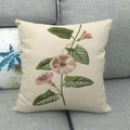Linen pillowcase with floral print featuring pink flowers and green vines on a beige base - Pink Trumpet Flowers Pattern (Pattern 13) / 45x45cm
