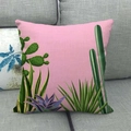 Detailed macro view of the woven linen texture and cactus plant pattern on this pillow case - Soft Pink Desert Plant Style (17)