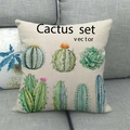 Detailed close-up of a square linen pillowcase with various cactus watercolor patterns - Watercolor Vector Cactus Style (18)
