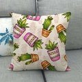 Detailed macro view of linen cactus pillowcase featuring colorful potted plant patterns - Cartoon Potted Cactus Style (19)