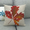 Detailed texture of autumn maple leaf print on breathable natural linen cushion cover - Red-Orange Toothed Fallen Leaf (8) / 18x18 Inch