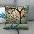 Abstract oil painting tree pattern on linen cushion cover displayed on a sofa - 18x18 Inch / Vintage Abstract Tree Contrast Color Style (2)