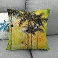 Abstract tropical palm tree cushion cover in yellow and green on a linen pillowcase - 18x18 Inch / Bright Yellow Green Tropical Palm Tree Style (3)