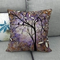 Abstrakter Baum und lila Vogel Ölgemälde Leinen Kissenhülle auf grauem Sofa - 45x45 cm / Lila Tintenspritzer Vogel und Toter Baum Stil (5)
