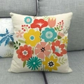 Floral linen cushion cover with colorful bouquet pattern on a grey fabric sofa - 45cmx45cm / Vibrant Artistic Multi-Color Floral (2)
