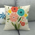 Floral linen throw pillow cover with colorful hand-painted flowers on a grey sofa - 45cmx45cm / Fresh Pastoral Hand-painted Floral (3)