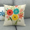 Square linen pillow cover featuring vibrant colorful floral patterns on a cream base - 45cmx45cm / Abstract Colorful Floral Mix (4)