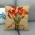 Detailed texture of linen pillowcase featuring a vintage orange flower bouquet design - Orange-Red Calla Lily Clusters (7)