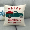 Linen pillow cover with vintage truck and red hearts for Happy Valentine's Day decor - 45cmx45cm / Happy Valentine's Day Truck (4)