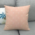 Detailed texture of pink geometric leaf pattern on square cotton linen pillowcase - Light Pink Simple Leaves