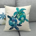 Vue détaillée de la housse de coussin en lin avec tortues marines à motifs bohèmes - Style Tortue Motif Bohème (12) / 45x45 cm
