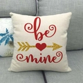 Linen cushion cover featuring red heart and be mine text design for Valentines Day - 45cmx45cm / Be Mine Heart Arrow (3)
