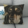Linen pillowcase with realistic oil painting style portrait of a dark brown dog - 45x45cm / Black Tan Dog Portrait (13)