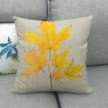 Linen autumn throw pillow cover featuring vibrant yellow maple leaf print on beige fabric - Bright Yellow Maple Leaf (5) / 18x18 Inch