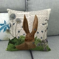 Linen Easter pillow cover featuring a vintage rabbit design with floral accents - Vintage English Characters Rabbit / 45x45cm