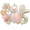Set palloncini orso opaco con numero 6 e margherite per decoro 6° compleanno bambini - Orso Bianco Latte Stile 6