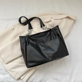 Retro black large capacity tote bag with PU leather and metal chain handles - Black