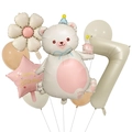 Set di palloncini compleanno con orsetto, stella rosa e grande palloncino numero sette - Orso Bianco Latte Stile 7