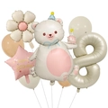 Set palloncini orsetto con margherita crema e numero 8 per decorazione compleanno - Orso Bianco Latte Stile 8