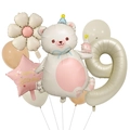 Set palloncini orso opaco con numero 9 e margherita per decorazione 9° compleanno - Orso Bianco Latte Stile 9