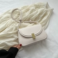 Minimalist cream white PU leather crossbody bag with golden metal twist lock and knot strap - White