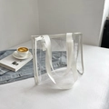Large transparent PVC tote bag with white nylon handles for beach or travel - White