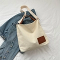 Bolso tote de lona blanco roto minimalista con asas de cuero marrón y bandolera - Blanco
