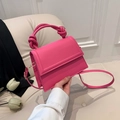Structured rose pink handbag with knot handle and adjustable crossbody strap for women - Rose Red