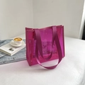 Stylish rose red transparent PVC tote bag with nylon handles and large capacity - Rose Red
