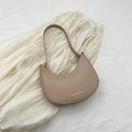 Minimalist crescent underarm bag in khaki smooth leather with gold fashion lettering - Khaki