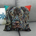 Artistic oil painting Newfoundland dog print on square linen blend throw pillow cover - 45x45cm / Colorful Newfoundland Dog Head (16)