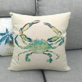 Linen pillowcase with artistic watercolor teal crab print on a neutral background - Green Crab Style (4) / 18x18 Inch
