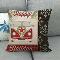 Detail of Christmas pillow cover with vintage red van and festive snowflake pattern - 18x18 Inch / Merry Christmas Vintage Van Style (10)