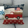 Patriotic red truck linen pillowcase with Let Freedom Ring print on gray sofa - 18x18 Inch / Independence Day Let Freedom Ring Pickup Style (7)
