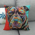 Linen cushion cover with colorful artistic pitbull portrait on a grey sofa - 45x45cm / Pitbull Pop Art Portrait (18)